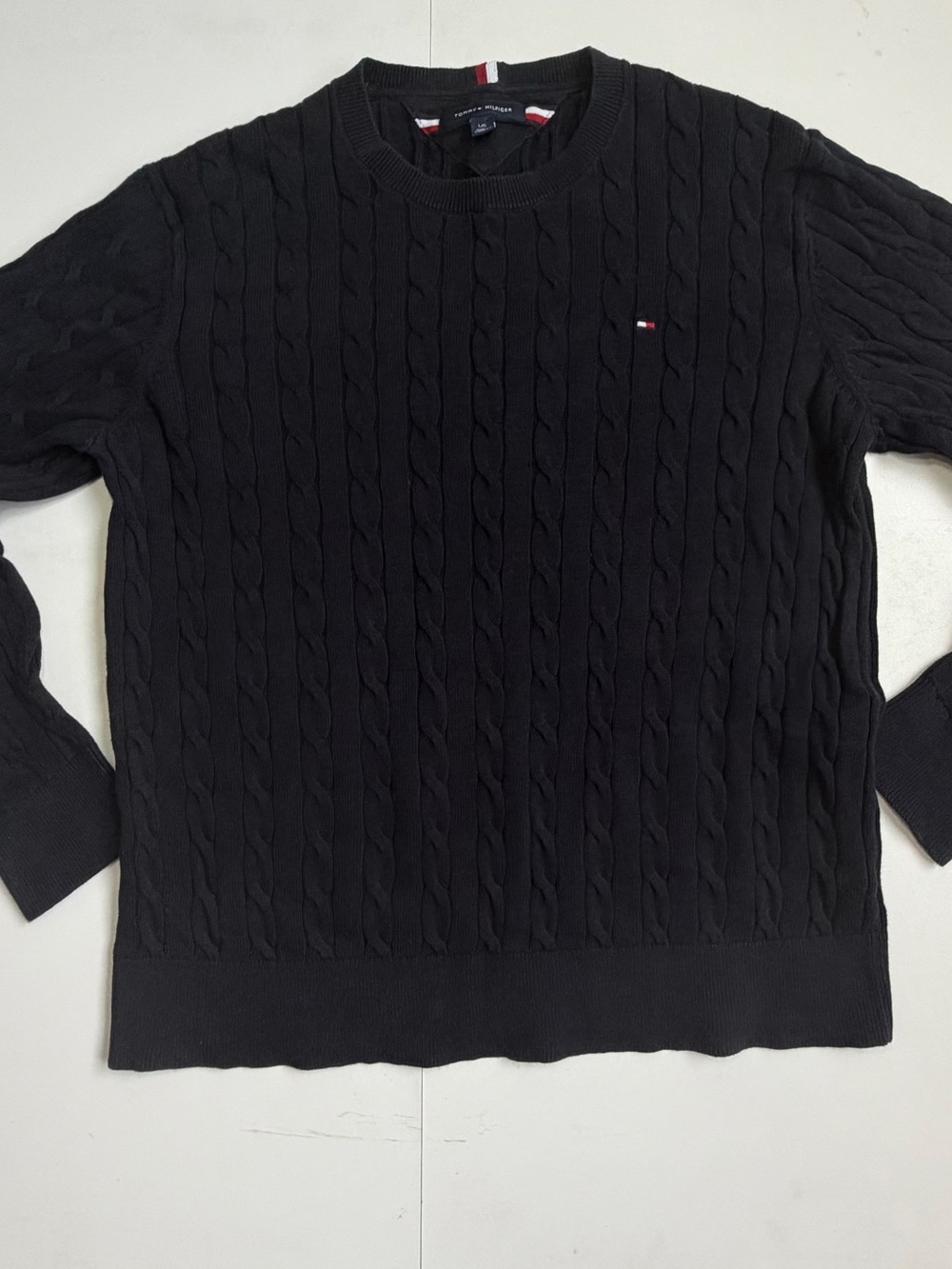 Tommy Hilfiger Men’s Black Cable-Knit Crewneck Sweater